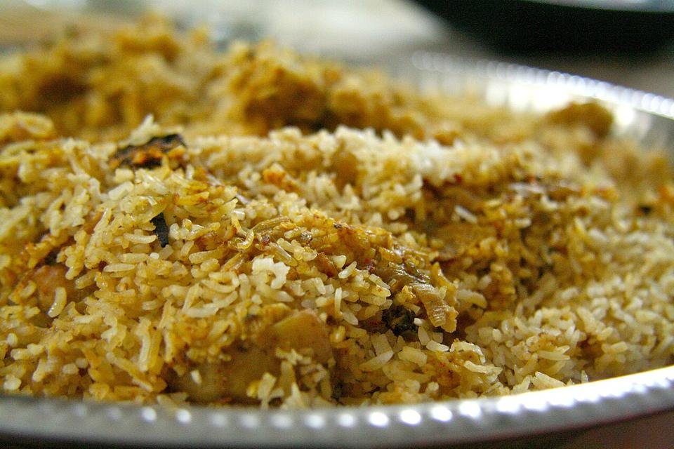 A plate of Thalassery biryani, rice with golden masala