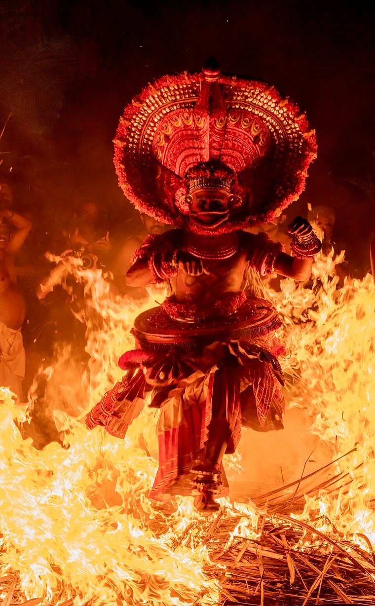 Kandanar Kelan Theyyam during a ritual in North Malabar, Kerala