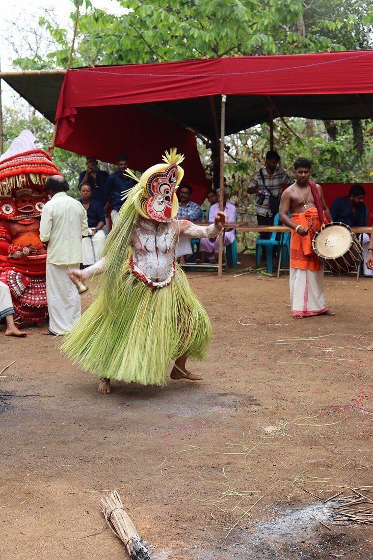 Vayanattu Kulavan Theyyam during a ritual in North Malabar, Kerala